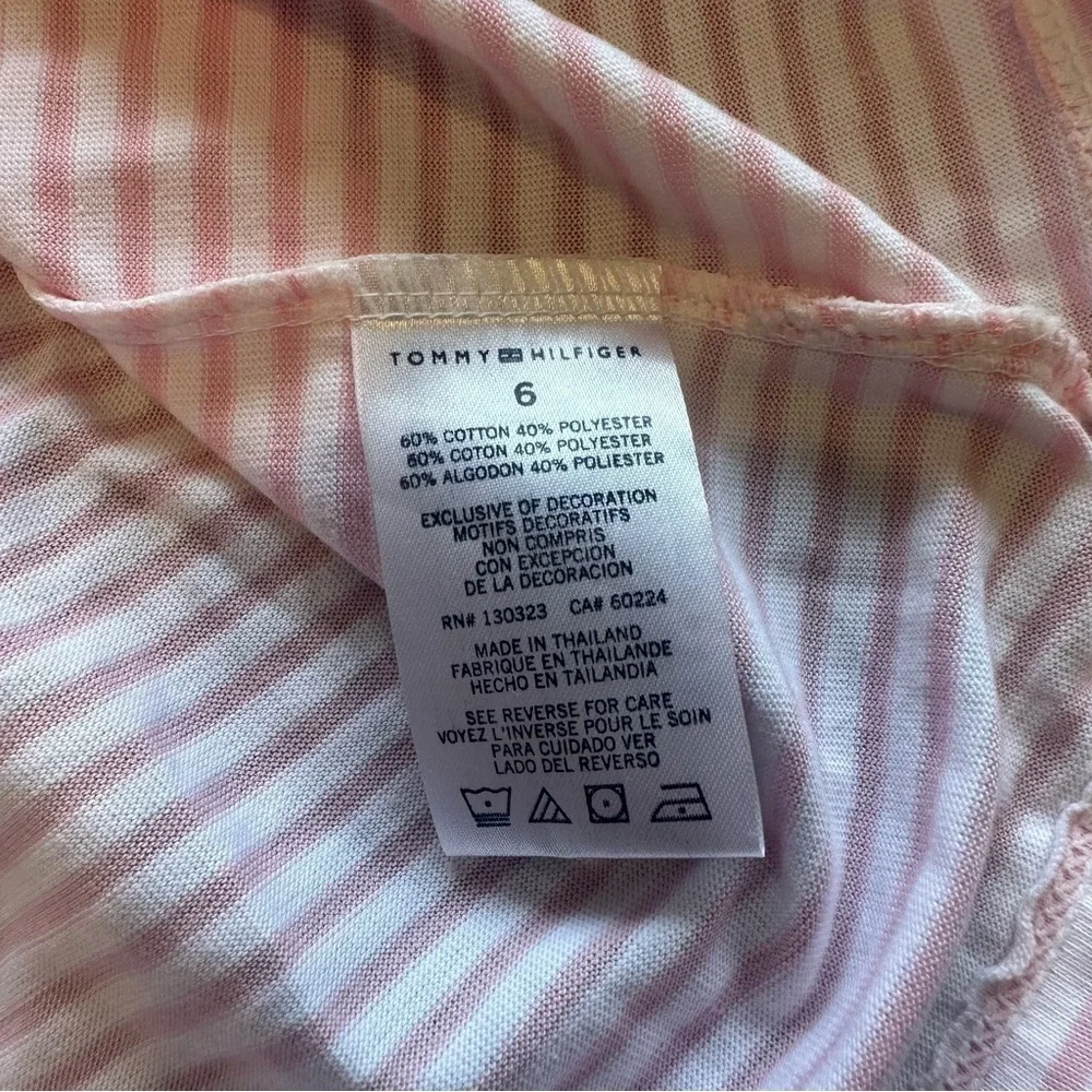 Tommy Hilfiger Girls Size 6 Pink And White Striped Tee NWT